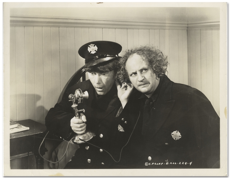 10 x 8 Glossy Photo From the 1936 Three Stooges Film False Alarms -- Very Good Condition